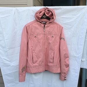 Harley Davidson pink jean jacket w/pink vest hoodie XL wm